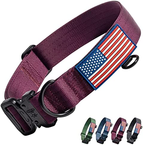 Marmuty Tactical Dog Collar for Medium and Large Dogs, Adjustable Pet Collars with Quick Release Metal Buckle, Heavy Duty Nylon Dog Collar Buckles with Patch for M, L, XL Dogs Training and Walking