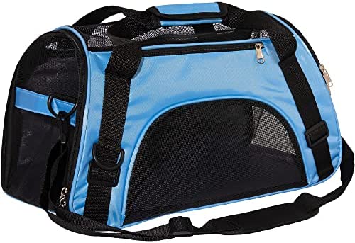 MuchL Cat Carrier Soft-Sided Pet Travel Carrier for Medium Cats Small Cats Dog Carriers for Small Dogs Puppy Comfort Portable Foldable Dog Cat Pet Carrier Airline Approved (Medium, Blue)