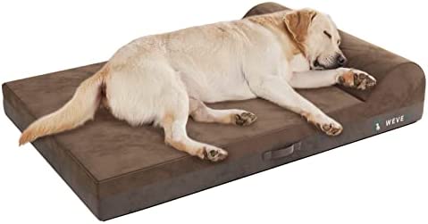 Orthopedic Dog Bed, Large Dog Bed with Pillow, Thicken Gel Memory Foam Flannel Fabric Dog Bed, Durable Waterproof Liner & Removable Washable Cover with Anti-Slip Bottom, Sizes Large Brown