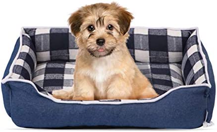POPETPOP Dog Bed - Durable Denim Pet Bed Sleeping Orthopedic Beds with Removable Washable Cover and Nonslip Bottom Size S