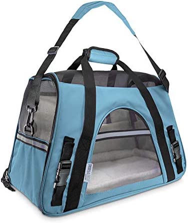 Paws & Pals Airline Approved Pet Carriers with Fleece Bed For Dog & Cat, Large, Mineral Blue
