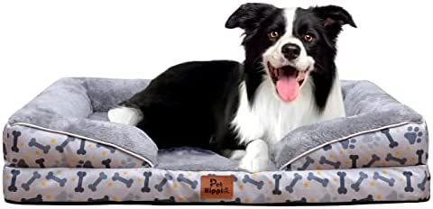 Pethippie Orthopedic Dog Bed, Egg-Crate Foam Dog Beds for Medium/Large/Extra Large Dogs - Designed Foam Sofa with Removable Washable Cover, Waterproof Lining and Non-Slip Bottom Couch (L, Bones)