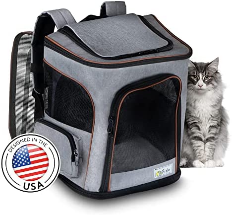 Pets NEST Portable Cat Backpack - Expandable Pet Carrier Backpack for Small Dogs & Cats [up to 15lbs] - Ventilated Pet Backpack for Travelling, Hiking & Camping - Cat Back Pack + Portable Water Bowl