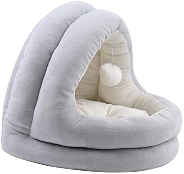 Portable Cave Bed with Ball, Anti Slip Basket Cushion Dog House Puppy Mat Kennel Pad for Kitten Dog Cats Indoor Cats Small Medium Dog