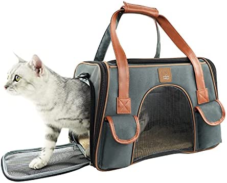 Premium Pet Carrier Airline Approved Soft Sided for Cats and Dogs Portable Cozy Travel Pet Bag, Car Seat Safe Carrier (Medium, Deep Grey-1)