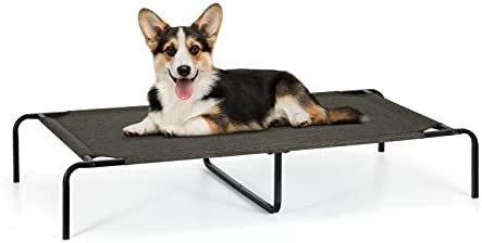 Raised Dog Bed Small Elevated Pet Bed with Durable Frame Up to 60 lbs, Outdoor Dog Cot with Breathable Mesh for Indoor Home, Camping or Beach, Dark Brown
