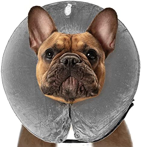 SIMENA Inflatable Pet Recovery Cone Collar for Cats and Dogs, Protective After-Surgery Adjustable Cone to Prevent from Biting and Scratching, Comfy Pet Collar (Grey, Small)
