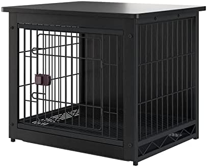 SPRICHIC Pet Cage with Crate Cover - Dog Crate Furniture, Wooden Wire Dog House, Decorative Indoor Kennel, End Table, Night Stand, Black, Small