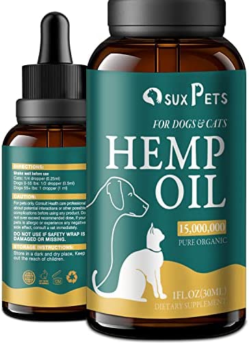 SUXHDRPETS Hemp Oil for Dogs & Cats - Max Potency - Made in USA - Omega Rich 3, 6 & 9 - Hip & Joint Health, Natural Relief, Calming Best Cbdmd Cbdfx CBS CDB Zero ÇBD Oil