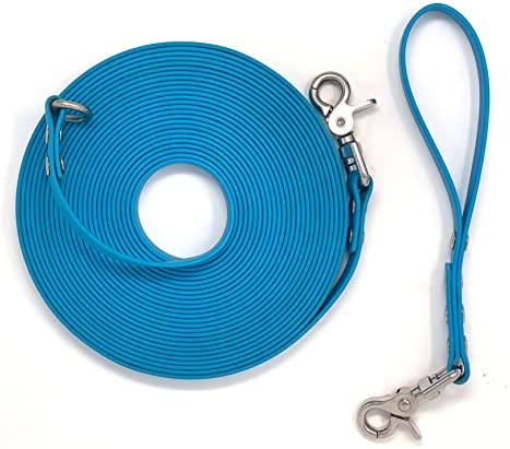 Sarah Says Pets Waterproof Dog Leash | Durable Long Line for Small Medium Large Dogs and Puppy | Long Training Leash for Yard, Beach, Field (Blue, 30 ft x 3/8")