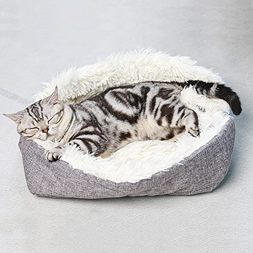 Soft Cat Beds for Indoor Cats,Fluffy Calming Cat Bed Waterproof,Plush Dog Beds for Small Dogs,Kitten Bed Machine Washable Outdoor Pet Beds for Small Dogs (White)