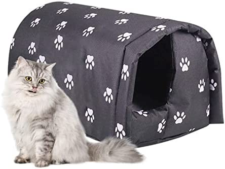 Stray Cats Shelter, Waterproof Outdoor Cat House Foldable Warm Pet Cave for Winter Wild Animal Tent Bed Anti-Slip Kitten Cave for Feral Cat Dog Puppy Weatherproof Black (M:17.7"×15.7"×13.7")