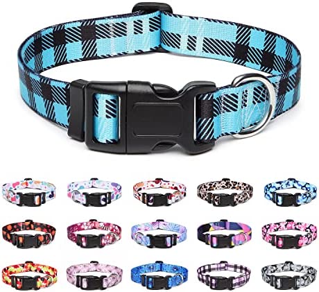 Suredoo Adjustable Dog Collar with Patterns, Ultra Comfy Soft Nylon Breathable Pet Collar for Small Medium Large Dogs (M, Blue Plaid)