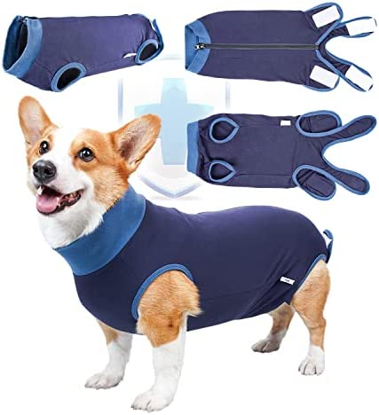 TORJOY Dog Surgical Recovery Suit-Pet Recovery Zipper Shirt for Dogs & Cats After Surgery-Vest for Abdominal Wounds Skin Disease-E-Collar & Cone Alternative Prevent Licking Dog Onesies
