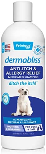 Vetnique Labs Dermabliss Dog Allergy and Itch Relief, Skin and Coat Health Supplements and Grooming Supplies with Omega 3-6-9, Biotin - Ditch The Itch (Itch Relief, 16oz Shampoo)