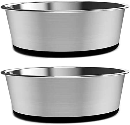 WEDAWN Stainless Steel Dog Bowls, 12 Cups Non-Slip Rubber Bottom Dog Dishes, Deep Food Grade Cat Bowl, Premium Water and Food Pet Bowls for Dogs Cats, Dishwasher Safe, Easy to Clean, 2 Pack