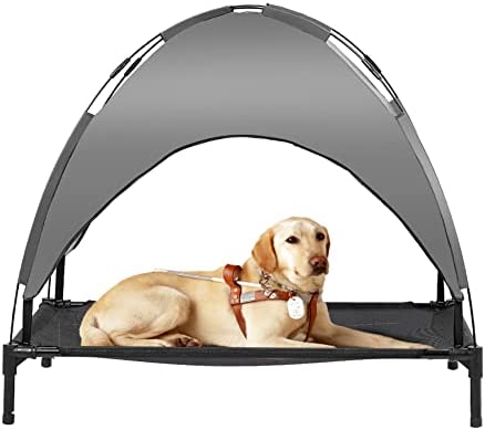 Zooba 36" Elevated Outdoor Dog Bed with Canopy, Cooling Raised Pet Cot with Removable Sunshade for Camping, Deluxe 600D PVC with 2x1 Textilene with Carrying Bag