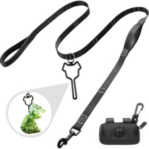 Furlicity Dog Leash 6FT, 3-in-1 Dog Leash with Double Padded Handles, Poop Bag Holder Dispenser & Car Leash Function, Durable Nylon Dog Leash for Small, Medium Dogs Walking Training