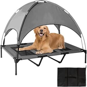 Outdoor Dog Bed,50in Elevated Dog Bed with Removable Canopy,Portable Dog Deds for Large Dogs and Cats,Raised Cooling Pet Cot,Gray