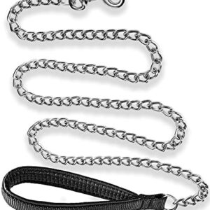 Iunpvet Metal Dog Leash,Chew Proof Pet Leash Chain with Padded Handle for Large Medium Size Dogs Outdoor Training (2.0mm x 4ft, Black)